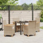 vidaXL Set de salle à manger de jardin 5 pièces avec coussins beige en Rattan poly