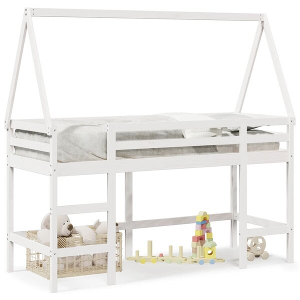 vidaXL Lit superposé avec échelle et toit sans matelas blanc 90x190 cm