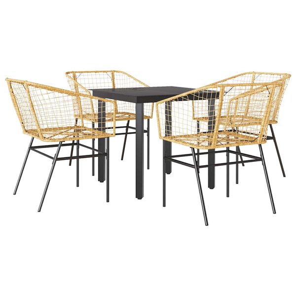 vidaXL Ensemble à manger jardin 5Pièces marron poly rotin verre