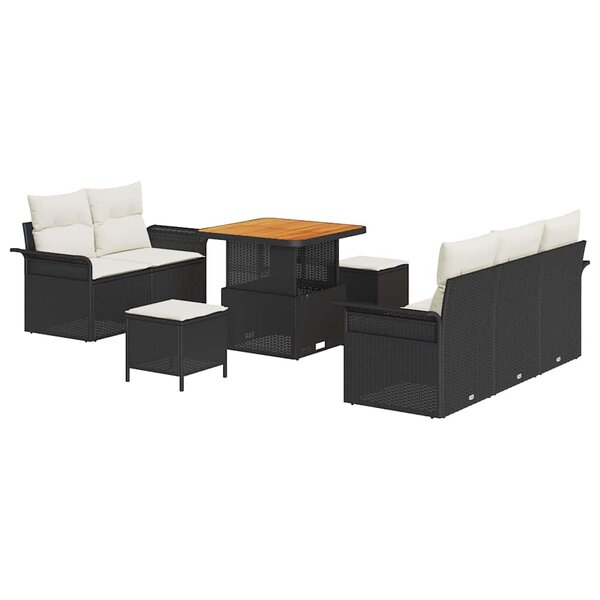 vidaXL Ensemble de canapé de jardin avec coussin 8 Pièces Noir et Crème