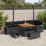 Set de canapé de jardin 9 pièces vidaXL avec coussins Noir Rotin Acacia