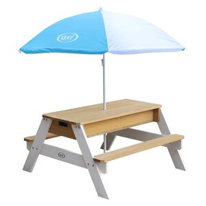 AXI Table de pique-nique à sable et eau et parasol Marron et blanc