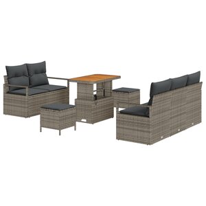 Ensemble de Sofa de Jardin 8 Pièces avec Coussins Gris Poly Rattan Acacia