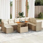 vidaXL Salon de jardin avec coussins 9 Pièces beige résine tressée