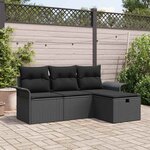 vidaXL Ensemble de canapé de jardin avec coussin 4 Pièces Noir Poly rotin