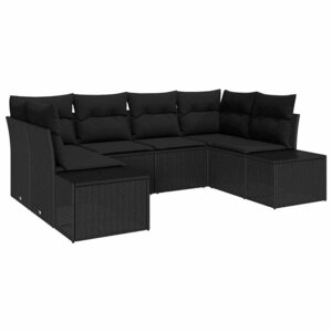 vidaXL Ensemble de canapé de jardin avec coussin 6 Pièces Noir Poly rotin