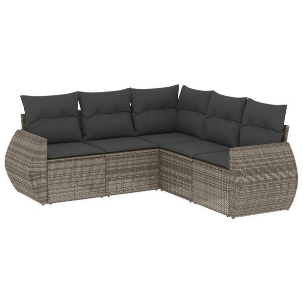 vidaXL Salon de jardin 5 Pièces avec coussins gris résine tressée