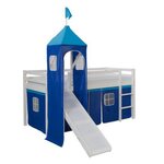 Lit avec toboggan et tour - bleu avec sommier