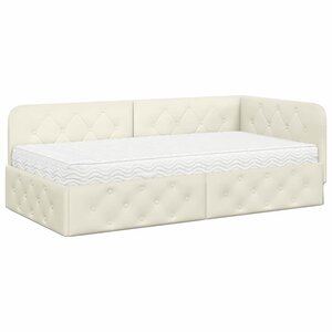 vidaXL Cadre de lit d'angle avec matelas Crème 100 x 200 cm Velours
