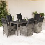vidaXL Ensemble à manger de jardin et coussins 7 Pièces gris rotin