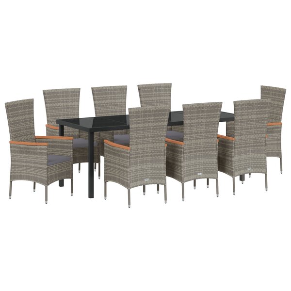 vidaXL Ensemble de salle à manger de jardin 9 pièces avec coussins gris rattan poly