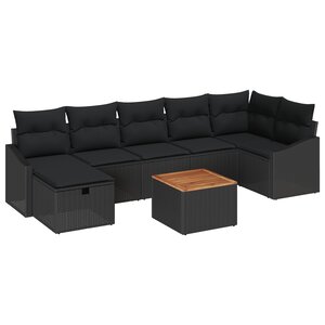 vidaXL Ensemble de canapé de jardin 8 Pièces Noir Poly rotin