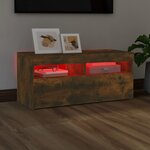 vidaXL Meuble TV avec lumières LED Chêne fumé 90x35x40 cm