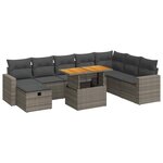 vidaXL Salon de jardin avec coussins 9 Pièces gris résine tressée acacia