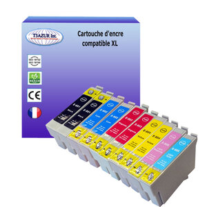 10 Cartouches Compatibles pour Epson Stylus Photo R217 R265 R276 R285 R360 R585 R685 RX560 RX585 RX685 remplace Epson T0801/2/3/4/5/6 - T3AZUR