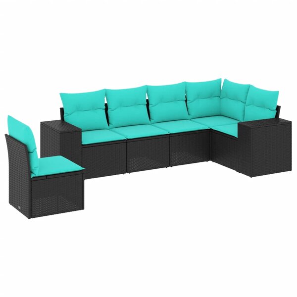 vidaXL Salon de jardin 6 Pièces avec coussins noir résine tressée