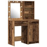 Ensemble de coiffeuse 2 pièces avec LED en bois vieilli en bois d'ingénierie