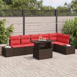 vidaXL Ensemble de canapé de jardin 7 Pièces Marron et rouge polyrotin