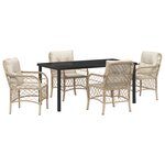 vidaXL Ensemble de salle à manger de jardin 5 pièces avec coussins beige en poly rattan