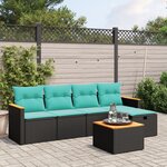 vidaXL Salon de jardin 6 Pièces avec coussins noir résine tressée