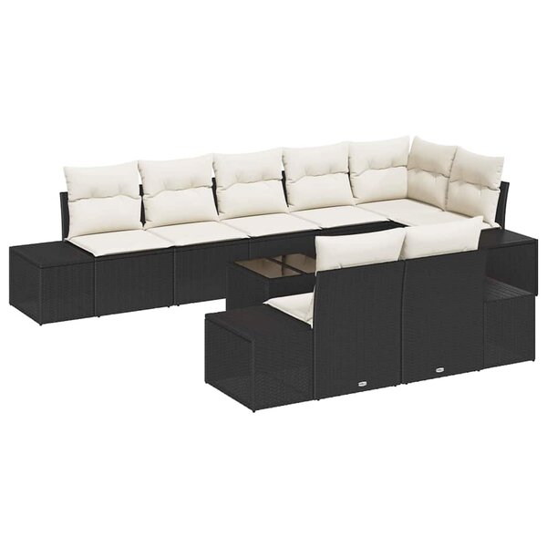 vidaXL Ensemble de canapé de jardin avec coussin 9 Pièces Noir et crème