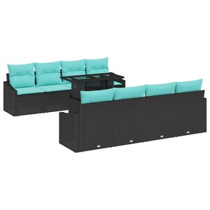vidaXL Ensemble de canapé de jardin 7 Pièces Noir et Bleu polyrotin
