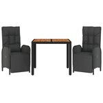 vidaXL Ensemble à manger de jardin avec coussins 3 Pièces Noir