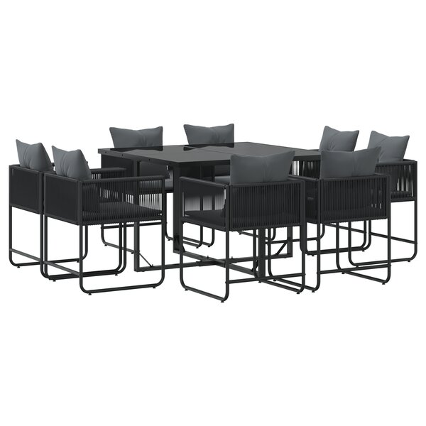 Ensemble de salle à manger de jardin 10 pièces avec coussins en acier et poly rotin