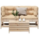 vidaXL Salon de jardin 3 Pièces avec coussins Bois de pin massif