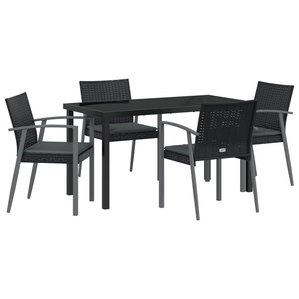 vidaXL Ensemble de salle à manger jardin 5 pièces avec coussins en poly rattan noir