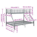 vidaXL Cadre de lit superposé sans matelas gris 140x200 cm/90x200 cm