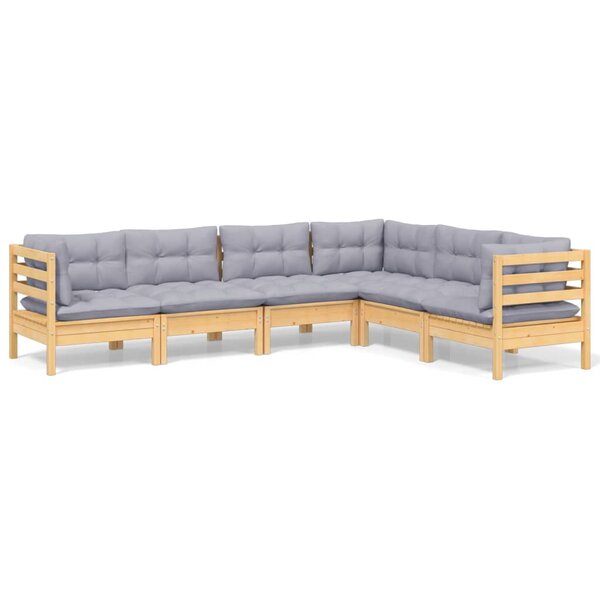 vidaXL Salon de jardin 6 Pièces avec coussins gris Bois de pin massif