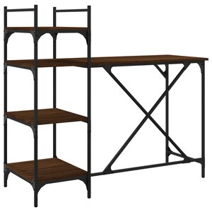 Bureau table poste de travail meuble d'ordinateur informatique étude d'ordinateur avec étagères chêne 120 x 47 x 109 cm brun 02_0023705