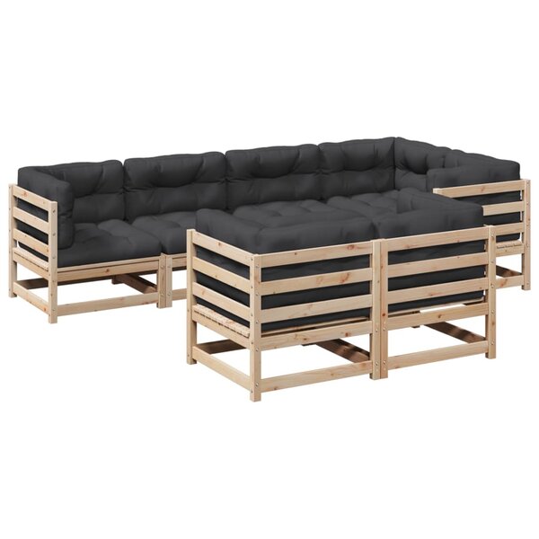 vidaXL Salon de jardin 7 Pièces avec coussins bois de pin massif
