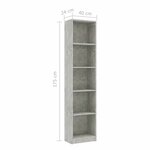 vidaXL Bibliothèque à 5 niveaux Gris béton 40x24x175cm Bois ingénierie