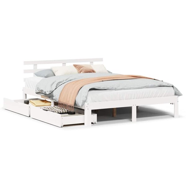 vidaXL Cadre de lit avec tiroirs sans matelas blanc 160x200 cm