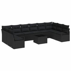 vidaXL Ensemble de canapé de jardin avec coussin 11 Pièces Noir polyrotin