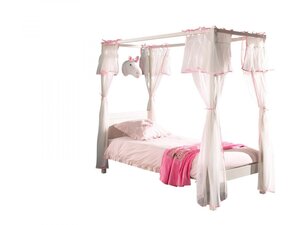 PINO Lit a baldaquin  90x200cm  Blanc + rideaux pour lit à baldaquin