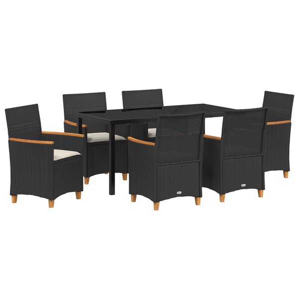 vidaXL Ensemble de salle à manger de jardin 7 pièces avec coussins en rattan poly noir