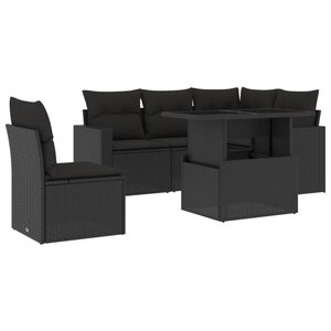 vidaXL Salon de jardin 6 Pièces avec coussins noir résine tressée