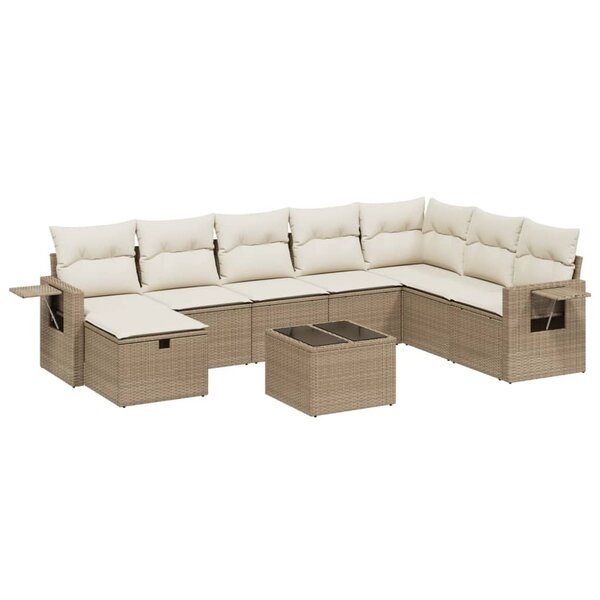 vidaXL Salon de jardin avec coussins 9 Pièces beige résine tressée