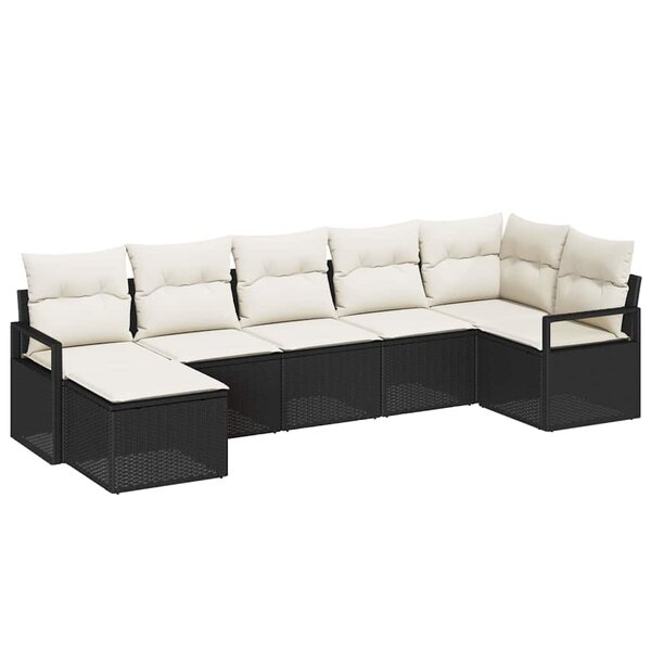 vidaXL Ensemble de canapé de jardin 7 Pièces Noir Poly rotin