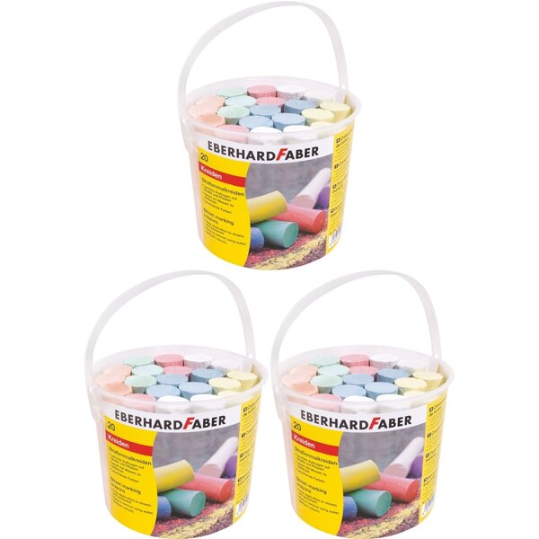 Faber-Castell 526512x3 - Lot de 3 articles Eberhard Faber - Craies de rue  3 seau avec 20 craies de couleur chacun
