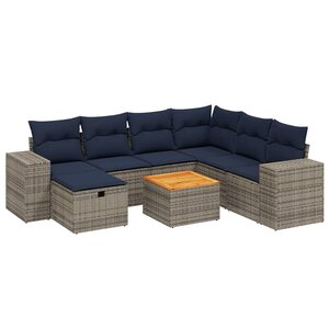 vidaXL Salon de jardin 8 Pièces avec coussins gris résine tressée