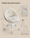 Chaise de bureau fauteuil pivotant siège confort rembourrage en mousse réglable en hauteur pour bureau chambre salle de réunion beige 12_0004874