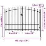vidaXL Portillon double porte avec dessus à pointe Acier 3x2 m Noir