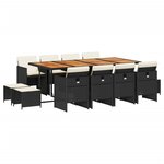 vidaXL Ensemble à manger de jardin 13 Pièces coussins noir résine tressée