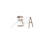 AXI Beach Tower avec Balancoire Double Marron Blanc Toboggan Blanc
