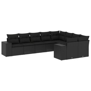 vidaXL Salon de jardin 9 Pièces avec coussins noir résine tressée