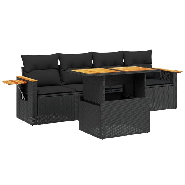 vidaXL Salon de jardin 5 Pièces avec coussins noir résine tressée